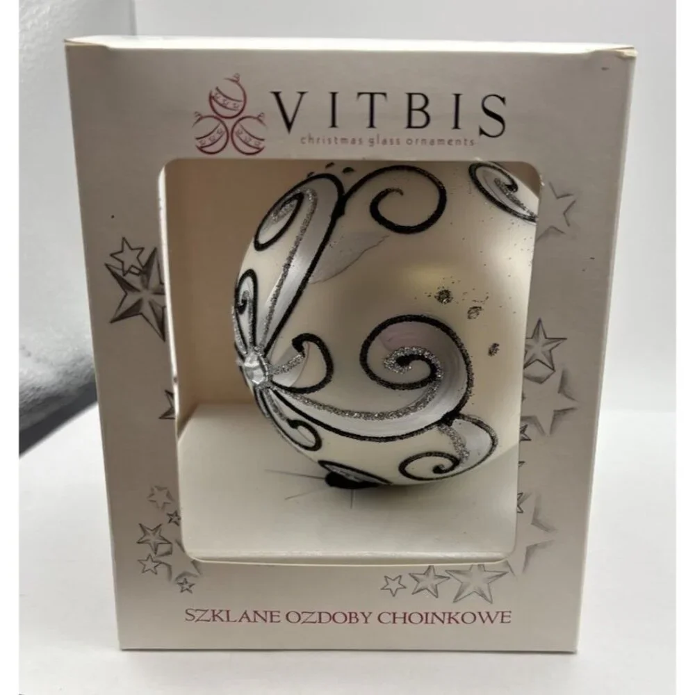 Vitbis Handmade Glass Ornament 10 CM Made in Poland White Black - Picture 1 of 10